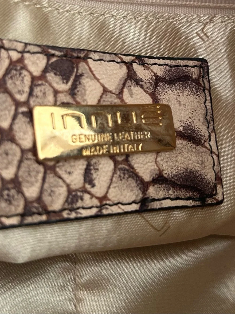 INNUE Made in Italy Leather Python Snake Print Crossbody Camera Bag